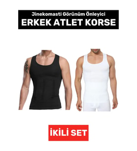 Jinekomasti Dik Duruş Düzeltici Göbek Sıkılaştırıcı Elastik Erkek Atlet Korse Siyah-Beyaz İkili Set (Siyah Beyaz)