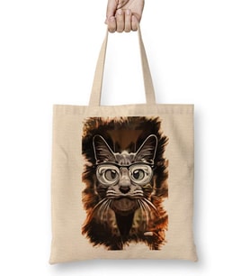 Meraklı Kedi Cat Bez Çanta Uzun Saplı