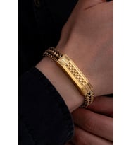 Altın Kaplama Bukle Model Çift Sıra Örüm Zincir Erkek Çelik Bileklik