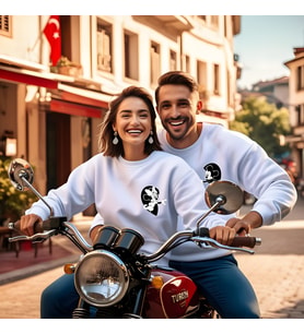Sevgililer Günü Kombin Erkek Kadın Mickey Mause Puzzle Görselli Bisiklet Yaka Sweatshirt 5015
