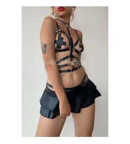 Siyah Deri Korse Harness Takım (Kırmızı)