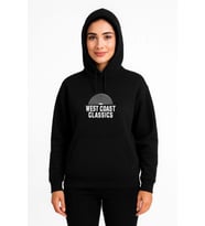 Üç İplik Kapüşonlu Ön Ve Arka Baskılı SweatShirt Hoodie - Siyah