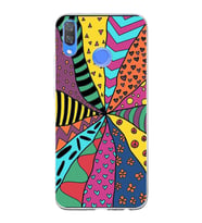 PrintiFy Huawei Y9 2019 ile Uyumlu 1mm Slim Fit Retro Renkler 4 Baskılı Şeffaf  Kılıf