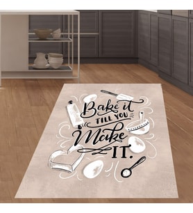 Bake İt Till You Make İt Dijital Baskılı Kaymaz Taban Yıkanabilir Leke Tutmaz Mutfak Halısı (Çok Renkli)