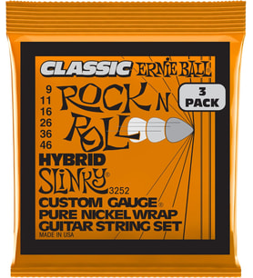 Ernie Ball Hybrid Slinky Klasik Rock 'N' Roll Elektro Gitar Telleri, Saf Nikel Yara, 3'Lü Ölçü 9-46