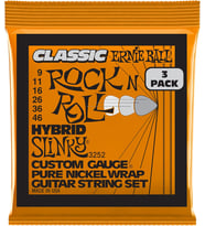 Ernie Ball Hybrid Slinky Klasik Rock 'N' Roll Elektro Gitar Telleri, Saf Nikel Yara, 3'Lü Ölçü 9-46