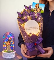 Size Özel Fotoğraflı Led Işıklı Aynalı Kelebek Buketi & Renkli Led Işıklı Fanuslu (Model 2)