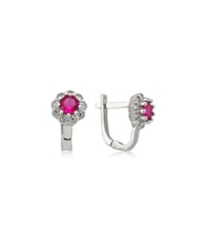 Gümüş Pembe Taşlı Çiçek Küpe CSR2181878