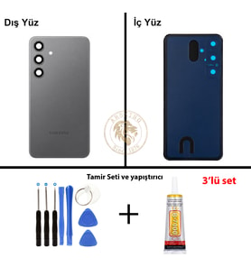 Samsung S24 Plus Gri Arka Pil Kapağı Batarya Kapağı Lazer Kesim + Yapıştırıcı ve Vida Seti