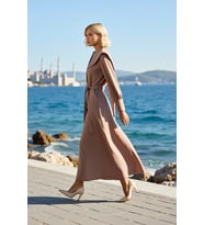 Kadın Maxi Elbise A Kesim Geniş Yaka Uzun Kol Düğmeli Manşet Dokuma Kumaş Düz Desen Astarsız Günlük