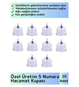 Özel Üretim Yüksek Kaliteli Selülit Çatlak Giderici Vakumlu 5 Numara Hacamat Kupası 20 Adet