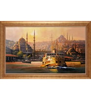 Çerçeveli Paspartulu Manzara Tablo bm1588 (Gold)