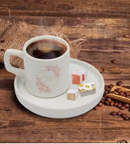 BK Gift Kişiye Özel Sunum Tabaklı Çiçek Tasarımlı Türk Kahvesi Fincanı Model 6