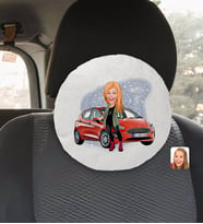 BK Gift Kişiye Özel Plakalı Kadın Ford Fiesta Karikatürlü Yuvarlak Araç Koltuk Yastığı-1