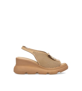 Elit Zeyn 8067 Kadın Hakiki Deri Dolgu Topuk Sandalet Camel