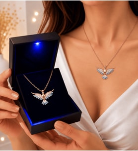 Premium Işıklı Kutuda Renkli Zirkon Taşlı Zümrüdü Anka Kuşu Kadın Kolye (BJ)