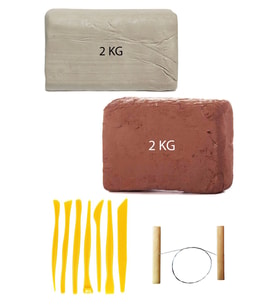 Kahve Çamur 2 Kg Kırmızı Kil Seramik Hamuru Beyaz Kil 2 Kg Plastik Ebeşuar Seti Çamur Kesme Teli