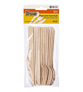 Brons Ahşap Çatal Kaşık Bıçak Naturel 4'er Adet BR-920 