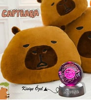 Kişiye Özel Fotoğraflı Kapibara Capybara Polar Yastık & 3D Satürn Kız Samanyolu Işıklı Kristal Küre