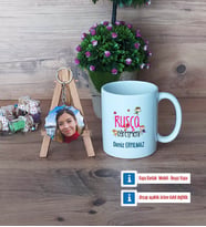 Rusça Öğretmeni Kupa Bardak Beyaz ve Fotoğraflı Ahşap Anahtarlık Hediye (Model 1)