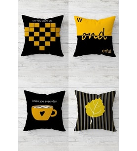 Kalpyaprak Coffee Desen Gizli Fermuarlı Kırlent Kılıfı Koltuk Yastık Kılıfı Takım(4adet) (Turuncu)