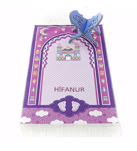 İsme Özel Çocuk Seccadesi Sahra Mor 82×45 cm 110 gr - Tesbih Hediyeli