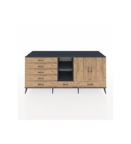 Kronos Konsol 4 Raflı 6 Çekmeceli 2 Kapaklı 220x59x99 Antrasit-Çam/Çam