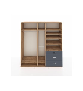Kronos Dolap 9 Raflı 3 Çekmeceli 3 Askılı 220x59x243 Çam-Çam/Antrasit