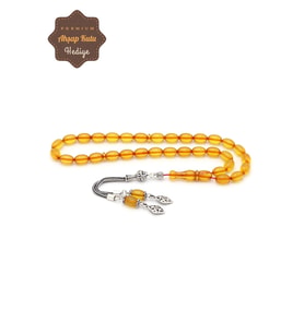 Sarı Arpa Kesim Gümüş Püsküllü Ateş Kehribar Tesbih 201024571