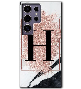 Galaxy S24 Ultra Kılıf HD Desen Baskılı Kılıf - Pembe Mermer Desenli H Harfi