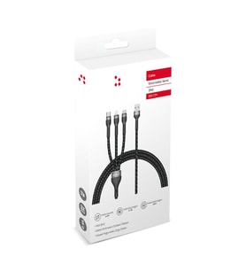 Tüm Telefon ve Tabletler Uyumlu Universal (3in1 - 1.5Metre) Hızlı Şarj ve Data Veri Aktarım Kablosu (Siyah)