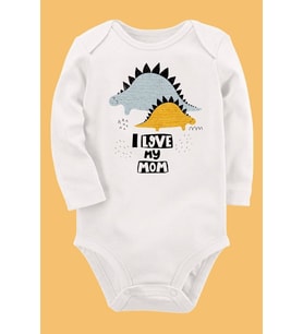 Organik Baskılı Pamuklu Unisex Bebek Body UZUNE277