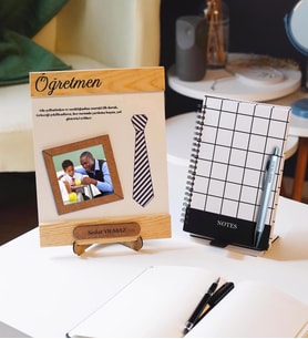 Öğretmenler Günü Ahşap Fotoğraflı Çerçeve Defter ve Kalem Hediye Seti (Beyaz)