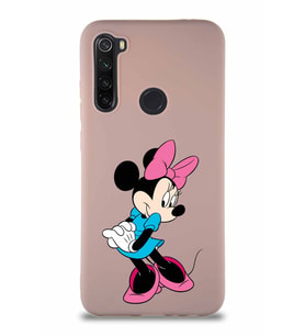 Xiaomi Redmi Note 8 Soft Premier Kapak Minnie Mouse-F Tasarımlı Silikon Kılıf - Pudra (Şeffaf)