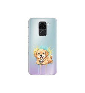 Redmi Note 9 ile Uyumlu Splash Köpek Tasarımlı Şeffaf Silikon Kılıf
