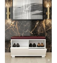 DORSODURO 80 cm Minderli Oturaklı Ayakkabılık  2 Kapaklı Beyaz Ayakkabı Dolabı Beyaz Deri Puflu Bench