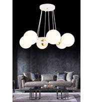 Beyaz 6 Lı Halka Beyaz   Glop Camlı Modern Avize