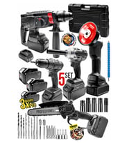 Şarjlı Darbeli 5'li Set, Taşlama ve Matkap, 13mm, 650nm Güç