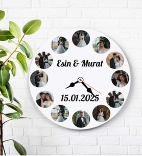 İsimli Tarihli 12 Fotoğraflı Kişiye Özel Duvar Saati