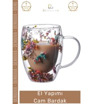 #CamBardak Çift Camlı Kurutulmuş Çiçekli Borosilikat Şık Estetik Zarif Cam Handmade Bardak 250ml