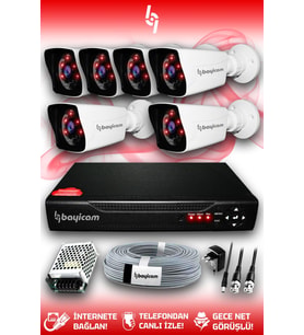 BAYICAM 6 Kameralı Kare 6 Dış Kamera Set HDD'siz Full HD Gece Görüşlü Güvenlik Kamerası Sistemi