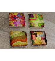 Renkli Soyut Desenleri Doğal Taş Bardak Altlığı 4'lü set - Natural Stone Coasters