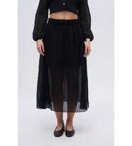 Kadın Beli Lastikli Rahat Kesim Transparan Etek (Siyah)