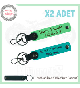 Kuryeden Taksiye Herkese Uygun x2 Anahtarlık, İsim ve Plaka Yazılı Hediye, Koyu Turkuaz-F Yeşil-Laci
