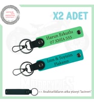 Kuryeden Taksiye Herkese Uygun x2 Anahtarlık, İsim ve Plaka Yazılı Hediye, Koyu Turkuaz-F Yeşil-Laci