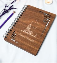 Kişiye Özel Kız Kulesi Desenli Ahşap Kapaklı Defter - Ajanda - İsme Özel - A5 60 Yaprak (120 SAYFA) Hediyelik (Gümüş)