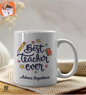 Kişiye Özel Best Teacher Ever Premium Porselen Kupa - GDTK-901070 (Beyaz)