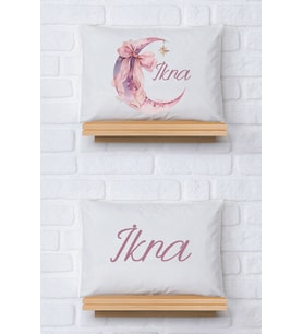 Pia Baby Premium %100 Pamuk İkili İsim Yazılı Kız Bebek Yastık Kılıfı – 35x45 cm Organik Baskı 5065-13 (Ekru)