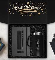 Kişiye Özel Çelik Bardak Termos & Kişiye Özel Defter & Deri Kılıflı Touch Pen Kalem Hediye Seti