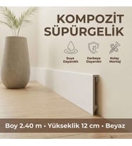 Espumo Suya Dayanıklı Kompozit Süpürgelik 12 cm - 2,40 Metre - Beyaz - ESP501 (Siyah - Beyaz)